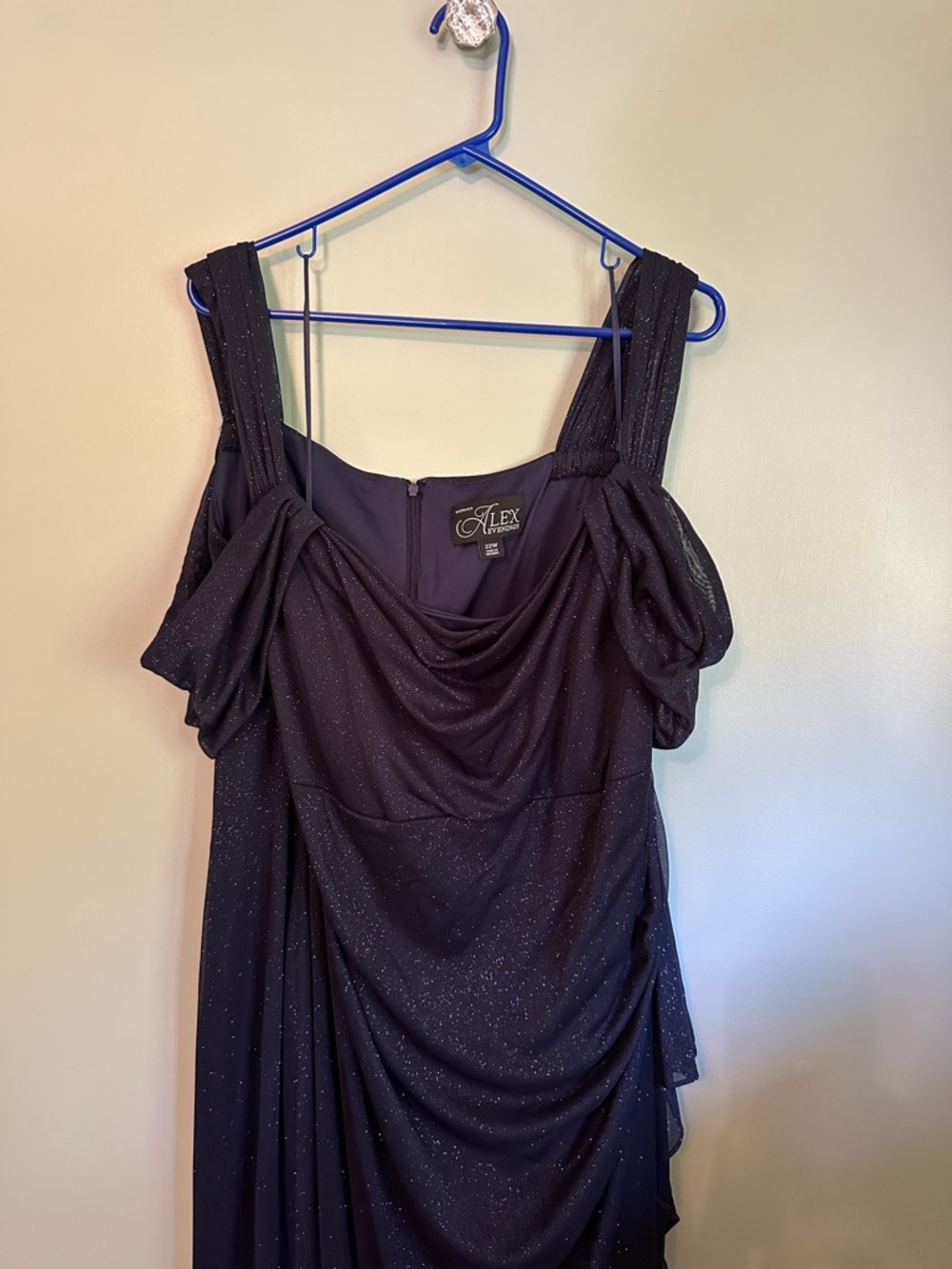 Alex Evenings black/dark navy One-Shoulder Draped Sparkle Gown